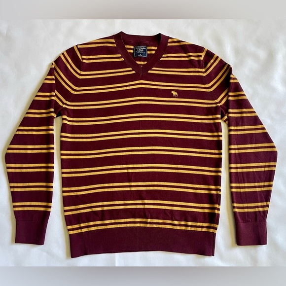 Abercrombie & Fitch Other - Abercrombie & Fitch Men’s V Neck Sweater Size Medium Burgundy Yellow Stripes